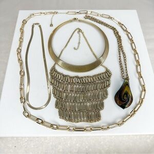 Lot of 5 Vintage Gold Tone Necklaces Bib Park Lane Dichroic Glass Snake Chain